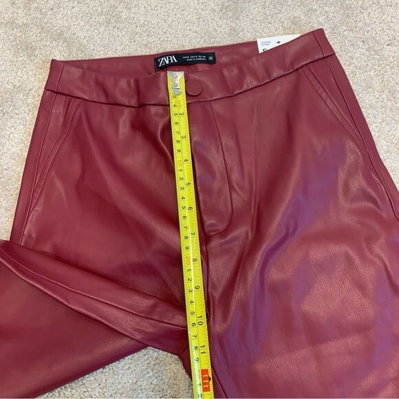 ZARA red faux leather Hi-Rise zipper ankle leggings Sz S NWT - Picture 7 of 11